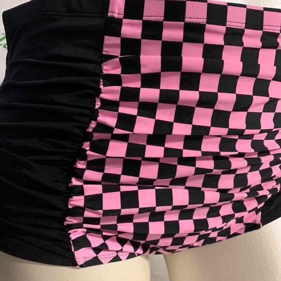 Torrid Swimsuit Swim Bottom High Waist Brief Ruched Checked Pink Plus 3 22 24 - Picture 2 of 4